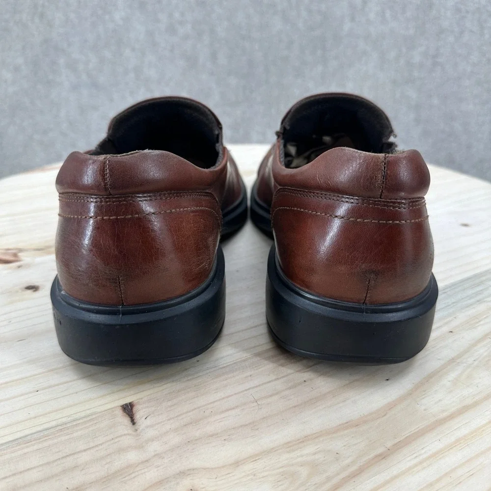 ECCO Loafers Mens 13-13.5 Brown Leather Slip On Bicycle Toe Dress Shoes